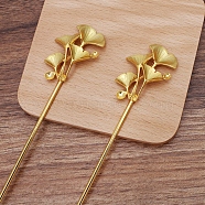 Iron Hair Stick Findings, with Alloy Cabochons Settings, Flower, Golden, Tray: 4mm and 6mm and 8mm, 157x31x8mm(OHAR-PW0001-297G)