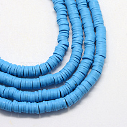 Eco-Friendly Handmade Polymer Clay Beads, Disc/Flat Round, Heishi Beads, Dodger Blue, 3x1mm, Hole: 1mm, about 380~400pcs/strand, 17.7 inch(X-CLAY-R067-3.0mm-33)