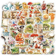 50Pcs Fairy Tale Adventures in The Woods Theme PVC Self-Adhesive  Cartoon Animal Picture Waterproof Sticker, for Suitcase, Skateboards, Refrigerators, Helmets, Mobile Phone Shells, scrapbooks, Mixed Shapes, 39~51x36~70x0.3mm(STIC-Q006-02A)