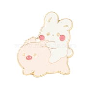 Cartoon Pig Enamel Pins, Zinc Alloy Brooches for Backpack Clothes, Pink, Golden, 34x29mm(JEWB-S032-04G-E)