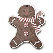 Wood Pendants, Christmas Theme Charms, Gingerbread Man, 44.5x37x2.5mm, Hole: 1.8mm(WOOD-Z003-02C)