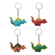 Cartoon Dinosaur PVC Plastic Keychain, with Iron Split Key Rings, Mixed Color, 9.2~9.5cm(KEYC-JKC00673)