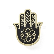 Lotus Hamsa Hand Alloy Enamel Pin Brooch, for Backpack Clothes, Black, 30x24x2mm(JEWB-R268-10)