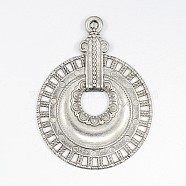 Alloy Pendants, Lead Free and Cadmium Free, Flat Round, Antique Silver, 40x30x2mm, Hole: 1.5mm(X-EAAA074Y)