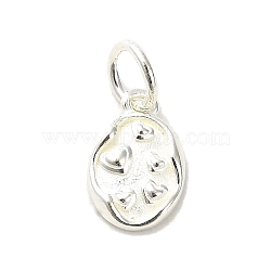 Sterling Silver Charms, with Jump Ring, with S925 Stamp, Oval, 11x7.5x2mm, Hole: 3.5mm(STER-E070-03C)