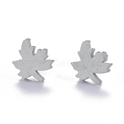 Autumn Theme Unisex 304 Stainless Steel Stud Earrings, Maple Leaf, Stainless Steel Color, 8.5x7.5mm, Pin: 1mm(X-EJEW-E254-10P)