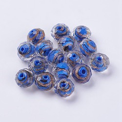 Handmade Gold Sand Lampwork Beads, Rondelle, Faceted, Dodger Blue, 9.5~10x7~7.5mm, Hole: 1.5mm(LAMP-J089-L11)