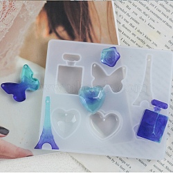 Butterfly & Heart & Bottle DIY Silicone Pendant Molds, Resin Casting Molds, For UV Resin, Epoxy Resin Jewelry Making, White, 77x89x8mm, Hole: 1mm, Inner Diameter: 13~37x14.5~24mm(SIMO-H019-04A)