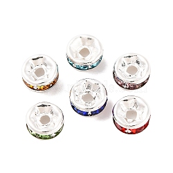 Brass Rhinestone Spacer Beads, Grade A, Straight Flange, Silver Color Plated, Rondelle, Mixed Color, 6x3mm, Hole: 1mm(RB-A014-Z6mm-S)