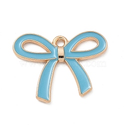 Alloy Enamel Pendants, Light Gold, Cadmium Free & Lead Free, Bowknot Charm, Sky Blue, 19.5x25x2mm, Hole: 1.6mm(ENAM-A008-10KCG-05)