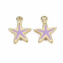 Rack Plating Alloy Pendants, with Enamel, Cadmium Free & Lead Free, Starfish, Light Gold, Lilac, 17x13x1.5mm, Hole: 1.8mm(PALLOY-S132-234C-RS)