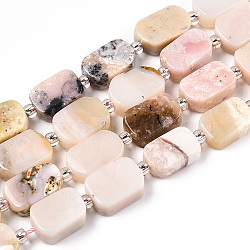 Natural Pink Opal Beads Strands, with Seed Beads, Rectangle, 10.5~12.5x7~8.5x4~5.5mm, Hole: 0.8mm, seed beads: 3x3x2, hole: 0.8mm, about 28pcs/strand, 15.16''(38.5~39cm)(G-T138-08)