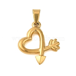 Ion Plating(IP) 304 Stainless Steel Pendants, Heart with Arrow Charm, Golden, 24x21x2.5mm, Hole: 6x3mm(STAS-C103-21C-G)