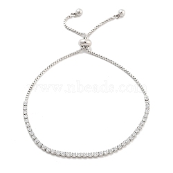 Brass Pave Clear Cubic Zirconia Flat Round Box Chain Slider Bracelets, Nickle Free, Long-Lasting Plated, Platinum, 10-1/4 inch(26cm)(BJEW-B094-12A-P)