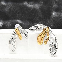 304 Stainless Steel Two-tone Stud Earrings for Women, Real 18K Gold Plated, Left and Right, Petal, earring 1: 13x22mm, earring 2: 17x32mm(EJEW-R023-01GP-04)