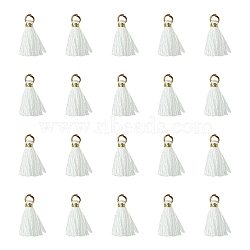 Polycotton(Polyester Cotton) Tassel Pendant Decorations, Mini Tassel Charms, with Iron Findings and Metallic Cord, White, 10~15x2~3mm, Hole: 1.5mm(FIND-YW0004-58C)