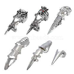 6Pcs 6 Styles Alloy Finger Rings, Full Finger Armour Bendable Knuckle Joint Ring, Antique Silver & Platinum, 15~19.5mm, 1pc/style(RJEW-AR0001-07)
