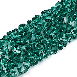 Transparent Glass Beads Strands, Triangle, Faceted, Teal, 3~3.5x4~4.5x4~4.5mm, Hole: 0.8mm, about 121~131pcs/strand, 14.37~15.35 inch(36.5~39cm)(GLAA-N018-4mm-04)