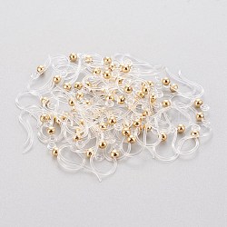 Eco-Friendly Plastic Earring Hooks, with 304 Stainless Steel Beads and Horizontal Loop, Round, Real 18k Gold Plated, 15.5x8x0.7mm, Hole: 1.2mm, 24 Gauge, Pin: 0.5mm(STAS-K203-03G)