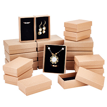 Elite 20Pcs 2 Styles Kraft Cotton Filled Cardboard Paper Jewelry Set Boxes, for Ring, Necklace, with Sponge inside, Rectangle, Tan, 8~9x5~7x2.5~3cm, 10pcs/style