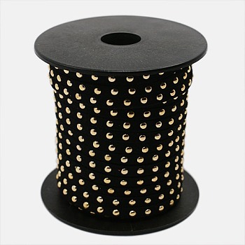 Golden Aluminum Studded Faux Suede Cord, Faux Suede Lace, Black, 5x2mm, about 20yards/roll