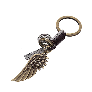 Punk Style Woven Cow Leather Alloy Pendant Keychain, for Car Key Pendant, Wing Pattern, 12cm