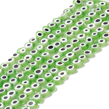Handmade Evil Eye Lampwork Beads Strands, Heart, Lime, 5x6x2mm, Hole: 1mm, about 63~67pcs/strand, 12.60~12.99 inch(32~33cm)