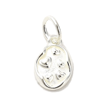 Sterling Silver Charms, with Jump Ring, with S925 Stamp, Oval, 11x7.5x2mm, Hole: 3.5mm