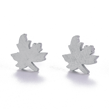 Autumn Theme Unisex 304 Stainless Steel Stud Earrings, Maple Leaf, Stainless Steel Color, 8.5x7.5mm, Pin: 1mm