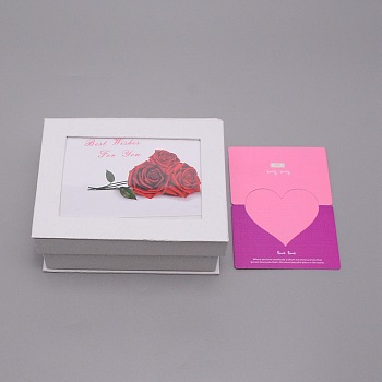 Rectangle Rose Combination Soap Flower & Photo Frame Box, with Paper Cards, for Valentine's Day, White, 123x161x72mm