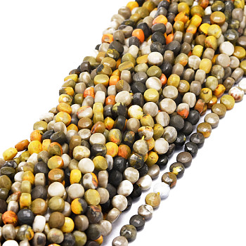 Natural Bumblebee Jasper Beads Strands, Faceted, Flat Round, 4x3mm, Hole: 0.8mm, about 100pcs/strand, 15.35''(39cm)
