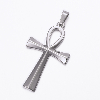304 Stainless Steel Pendants, Ankh Cross, Easter, Stainless Steel Color, 44.5x25.5x3mm, Hole: 8x4mm