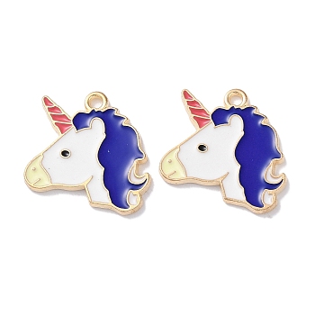 Alloy Enamel Pendants, Golden, Animals Theme Charm, Unicorn, 21x19.5x1mm, Hole: 1.8mm