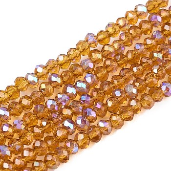 Electroplate Glass Beads Strands, Half Rainbow Plated, Faceted, Rondelle, Dark Goldenrod, 2.3~2.7x2mm, Hole: 0.4mm, about 150~155pcs/strand, 32~33cm