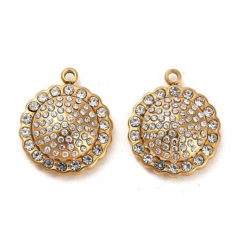 304 Stainless Steel Pendants, with Rhinestone, Sunflower Charms, Real 14K Gold Plated, 19x16x6mm, Hole: 1.6mm