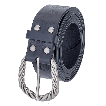 Men's PU Leather Dress Belt, Engraved Waist Belt with Single Prong Buckle, Black, 66-1/8 inch(168cm)