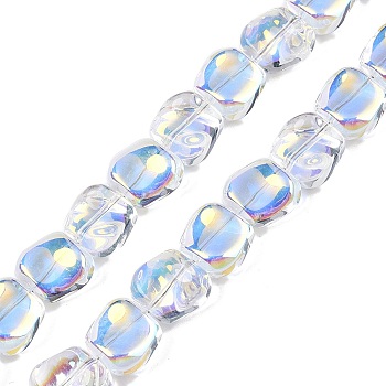 Electroplate Glass Beads Strands, Pearl Luster Plated, Square, Clear AB, 10.5x10.5~11x6.5mm, Hole: 1mm, about 59~60pcs/strand, 25.12~25.59 inch(63.8~65cm)