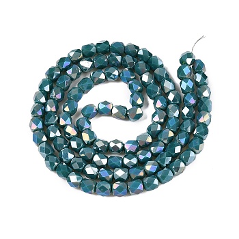 Electroplate Glass Beads Strands, AB Color Plated, Faceted, Column, Teal, 5.5x5mm, Hole: 1.2mm, about 99pcs/strand, 21.85 inch(55.5cm)