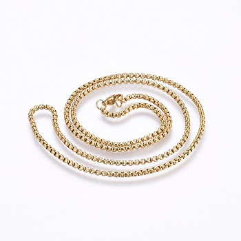 304 Stainless Steel Box Chain Necklaces, with Lobster Claw Clasps, Golden, 23.6 inch(60cm), 2.5x2.5mm