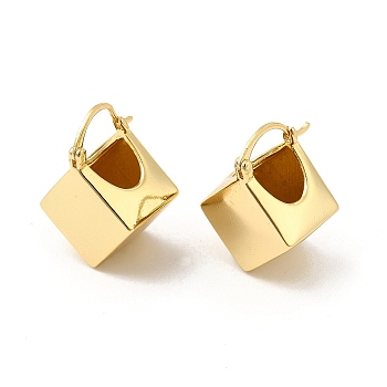 Brass Thick Rhombus Hoop Earrings for Women, Golden, 22x18x14mm, Pin: 16x0.5~1x0.5mm