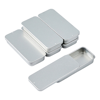 Tinplate Slide Storage Box, Jewelry Box, for DIY Candles, Dry Storage, Spices, Tea, Candy, Party Favors, Rectangle, Silver, 8x3.4x1.2cm