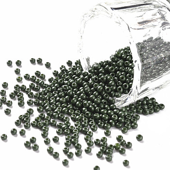 11/0 Grade A Round Glass Seed Beads, Baking Paint, Olive, 2.3x1.5mm, Hole: 1mm, about 48500pcs/pound