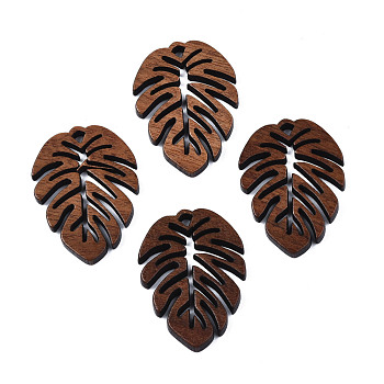 Natural Walnut Wood Pendants, Tropical Leaf, Saddle Brown, 28x20x2.5mm, Hole: 1.6mm