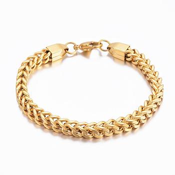 304 Stainless Steel Wheat Chain Bracelets, with Lobster Claw Clasps, Golden, 8-1/4 inch(21cm), 6mm