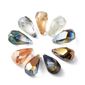Electroplate Teardrop Glass Beads, Faceted, Mixed Color, 21.5x12mm, Hole: 1.5mm