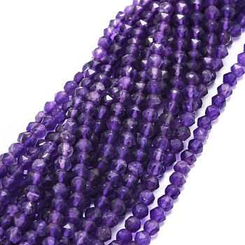 Natural Amethyst Beads Strands, Faceted, Round, 4~4.5mm, Hole: 1mm, about 97pcs/strand, 15.16''(38.5cm)