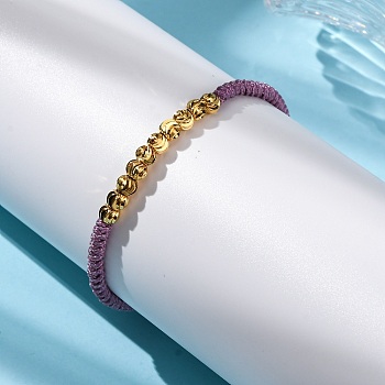 Polyester Cord Braided Bead Bracelets for Women, with Brass Beads, Long-Lasting Plated, Medium Purple, Inner Diameter: 1-7/8~2-5/8 inch(4.8~6.6cm)