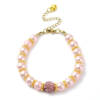 Glass Imitation Pearl Beaded Bracelets for Women, Pink, 7-1/8 inch(18cm)