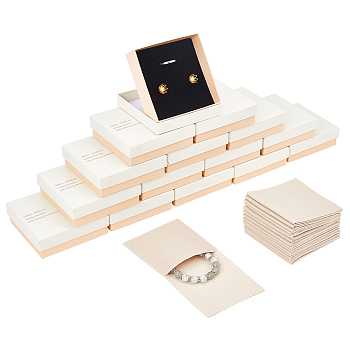 Cardboard Jewelry Storage Gift Boxes, with Velvet Bag, Square with Word, White, 9x9x2.9cm, bag: 8.1x8x0.22cm