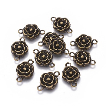 Tibetan Style Links connectors, Antique Bronze, Lead Free,Cadmium Free and Nickel Free, Flower, 12mm in diameter, 3.5mm thick, hole: 2mm